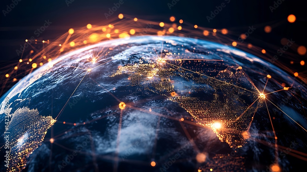 Aufkleber global network planet earth view representing connection and international communication