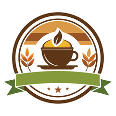 Inviting vector logo design for a coffee shop featuring a minimalist coffee cup with a leaf, earthy colors, and artful details, ideal for a cozy atmosphere