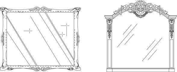 silhouette design vector illustration sketch drawing interior furniture decorative dressing glass classic vintage