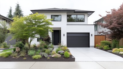 Modern home exterior with landscaping