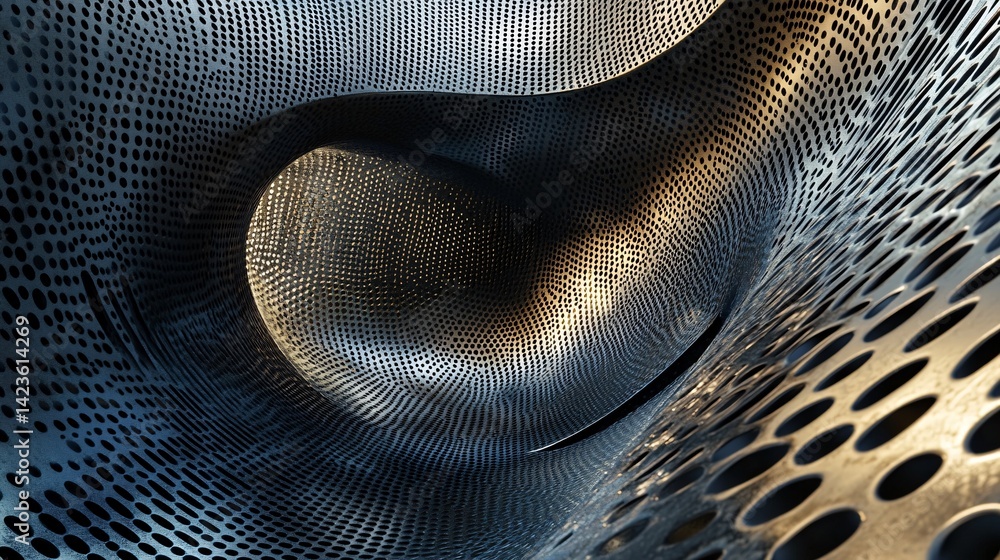 Aufkleber Abstract metallic structure with holes forming wavy pattern