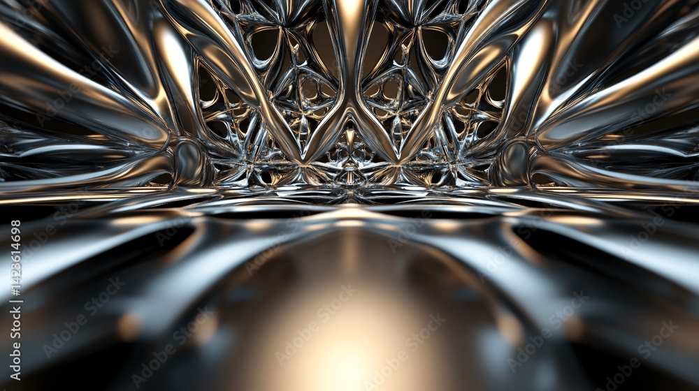 Poster Abstract metallic structure forming a corridor with light reflections