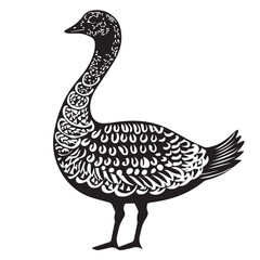 Fototapeta premium image of a goose with spotted patterns, black and white, graphics, vector 
