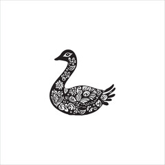 Fototapeta premium image of a goose with floral patterns, black and white, graphics, vector 
