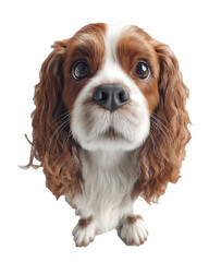 sweet Cavalier King Charles Spaniel, looking up, gentle expression, long wavy ears, clean 
