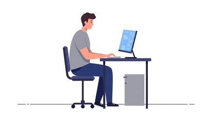 Conceptual illustration of person using computer workstation for web development