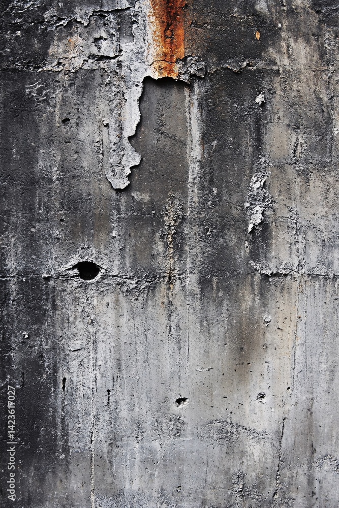 Poster Dark grunge concrete wall texture with rust stains showing age and decay