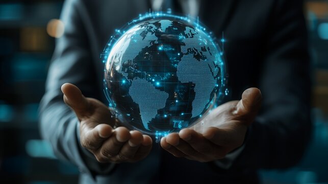 Holding World Globe Technology Concept with Futuristic Network Connection
