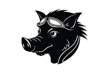 Silhouette art illustration of a boar head wearing goggles.eps