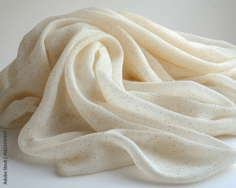 Poster elegant cream fabric with subtle gold specks draped in soft folds on minimalist background