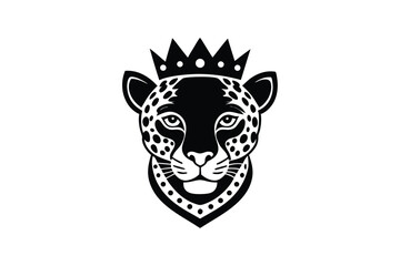 Silhouette art illustration of a leopard head wearing gold chain and crown.eps