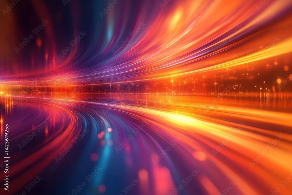 Poster colorful light trails create a dynamic abstract display in a vibrant digital landscape