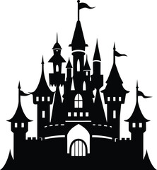 Obraz premium Castle Silhouette Vector - Medieval Black Fortress Design