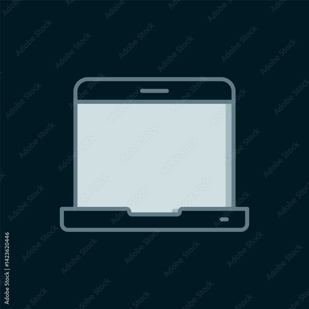 Poster line laptop icon isolated on black background. computer notebook with empty screen sign. flat filled