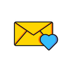 Color Envelope with Valentine heart icon isolated on white background. Message love. Letter love and romance. Flat filled outline style with shadow. Vector