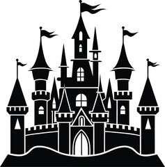 Obraz premium Castle Silhouette Vector - Medieval Black Fortress Design