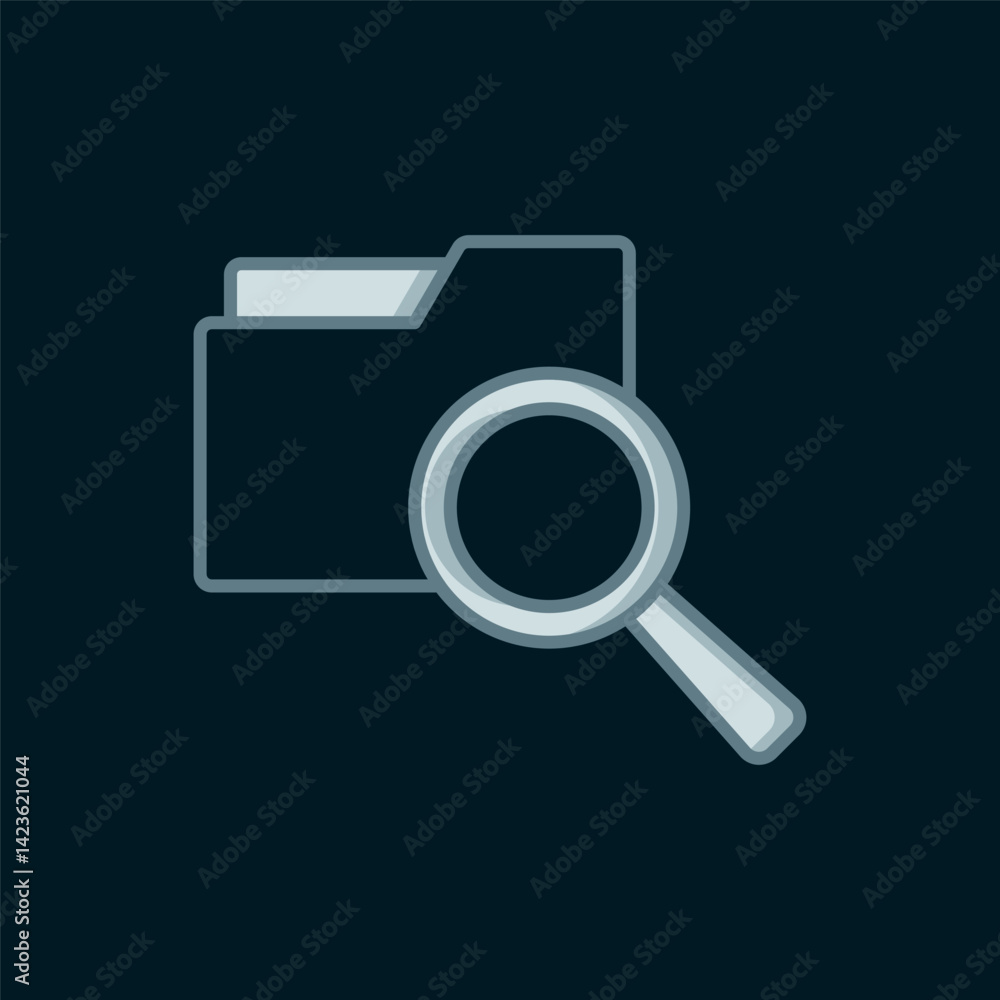 Poster line search concept with folder icon isolated on black background. magnifying glass and document. da