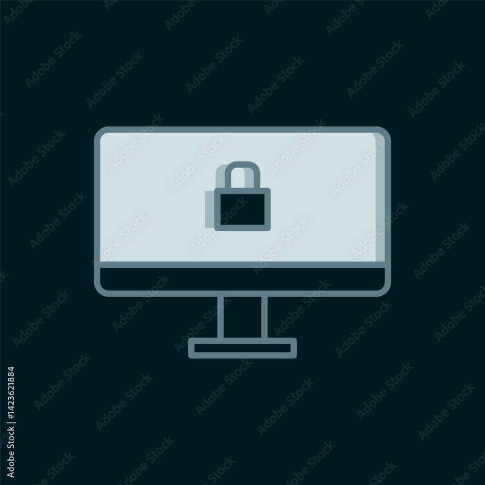 Aufkleber line lock on computer monitor screen icon isolated on black background. security, safety, protection