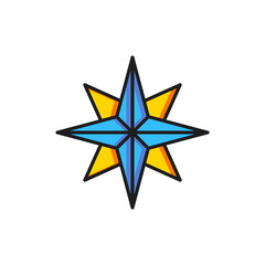 Color Wind rose icon isolated on white background. Compass icon for travel. Navigation design. Flat filled outline style with shadow. Vector