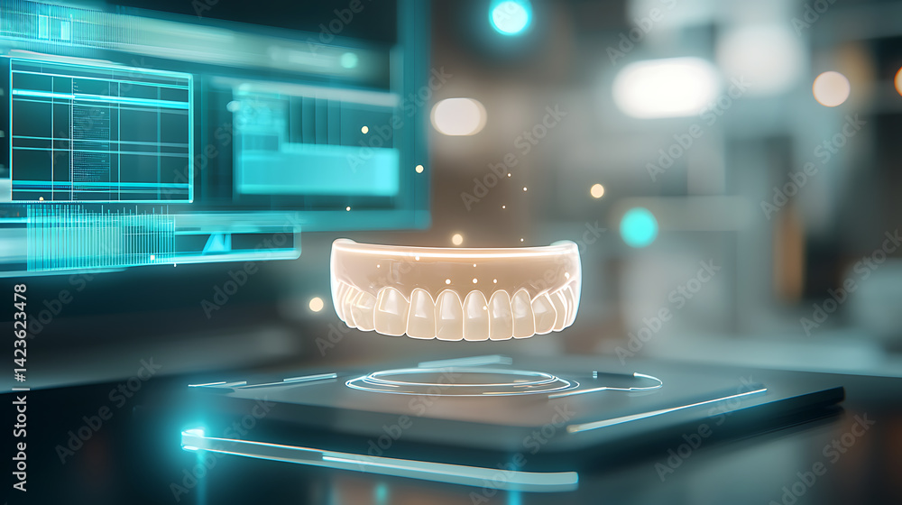 Poster 3d animated dental model virtual laboratory digital rendering futuristic environment close-up view d