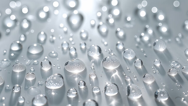 Abstract Macro Water Droplets On Reflective Surface With Bokeh Background