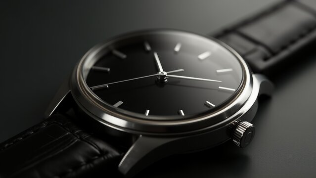 Elegant Wristwatch With Black Leather Strap