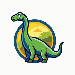 Obraz premium Cute green dinosaur muscat logo cartoon on white background