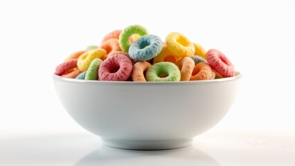 Bowl Of Colorful Fruit Cereal Loops