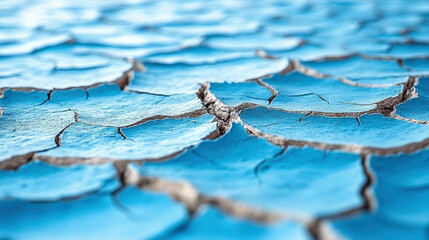 Parched blue earth with deep cracks forming a dry, textured landscape...