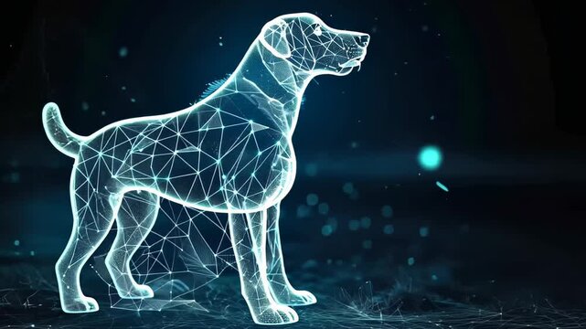Incredible digital dog creation glows in the night with stunning geometric design and vibrant blue lights Generative AI