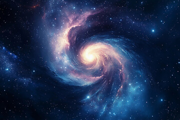 Galactic spiral showcasing vibrant colors and cosmic features in a star-filled universe