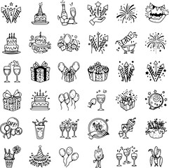 Fototapeta premium Party and Celebration Icons set vector set PNG clipart