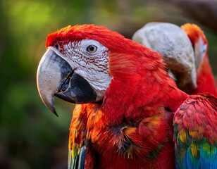 Fototapeta premium The vibrant colors of Brazilian macaws in their natural habitat.