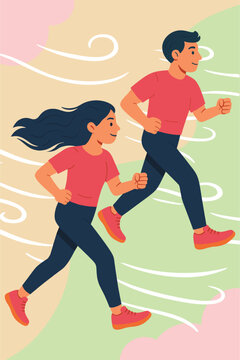 Healthy Lifestyle: Man and Woman Running Together in Nature