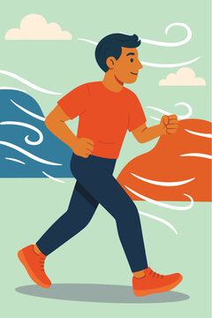 Active Man Running Outdoors in a Flat Illustration Style