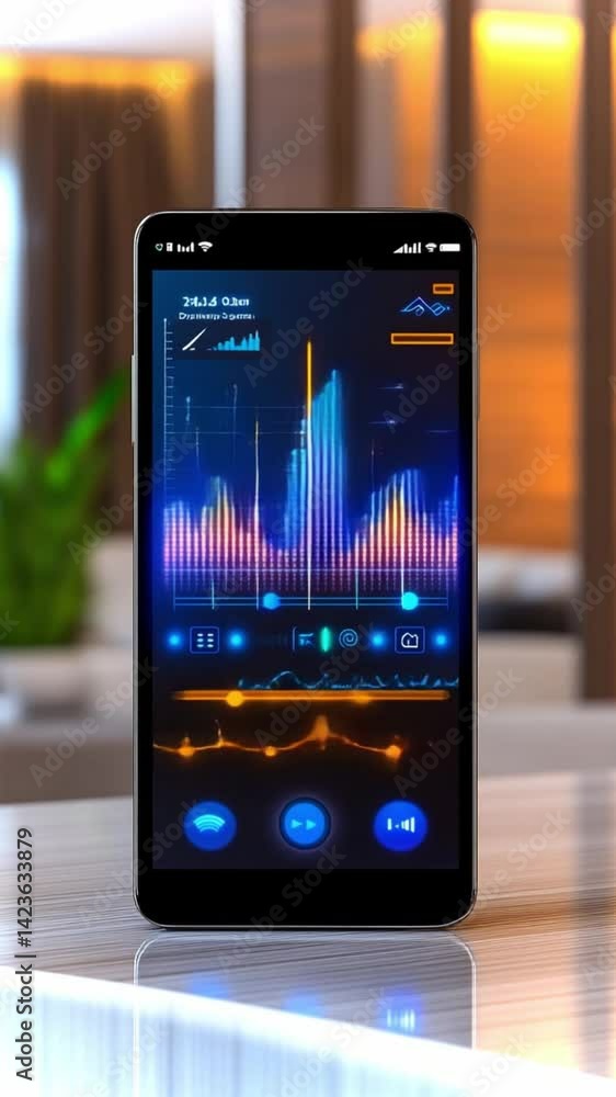 Poster smart home technology interface showcasing advanced control features and analytics display