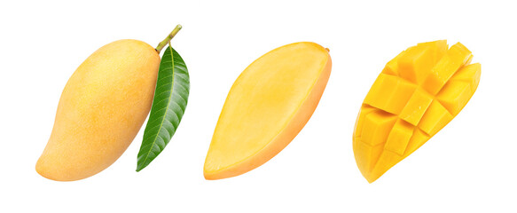 Ripe yellow mango with leaf isolated