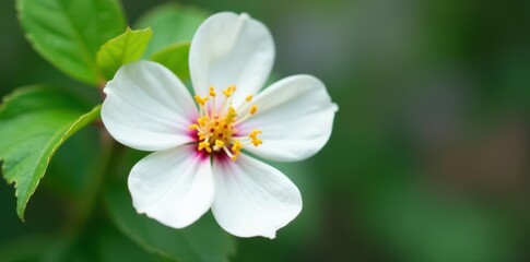 Fototapeta premium Close-up of single blackberry flower, pure white petals , close up, plant, blackberry flower