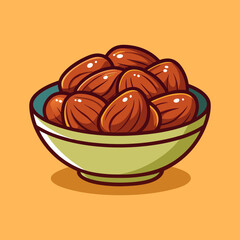 A bowl full of tasty almonds, presented on an orange background