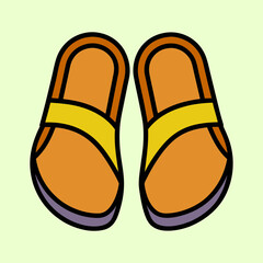 Cartoon drawing of two orange sandals with yellow straps on light background