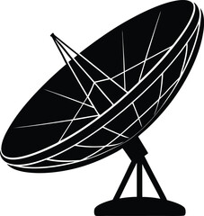 Dish Antenna Silhouette Vector - Black Satellite Communication Vector Design
