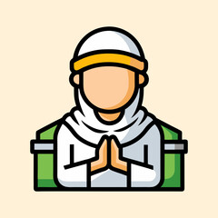 Cartoon depiction of a Muslim person in prayer with folded hands
