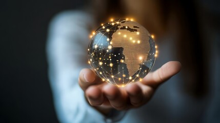 Holding Earth Globe with Glowing Network, Symbolizing Global Connection
