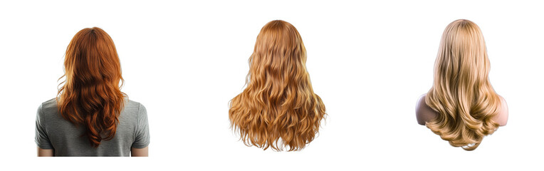 Styling long hair for different looks collection. Cut out set png