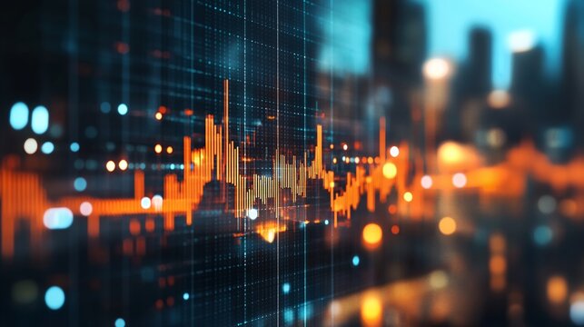 Analyzing Stock Market Data on Screen with Cityscape Bokeh Background