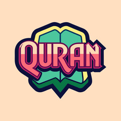 Quran Retro Logo Design with Book and Bold Typography in Colors