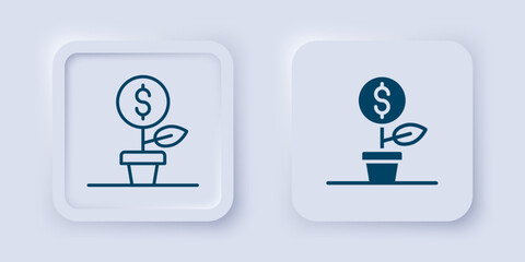Filled and outline Dollar plant icon isolated on grey background. Business investment growth concept. Money savings and investment. Square button. Vector