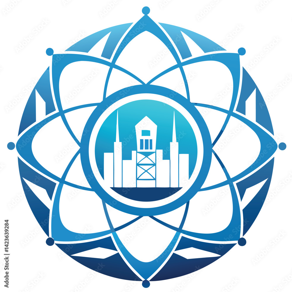 Poster elegant vector logo design representing micro nuclear reactors showcasing innovative energy solution