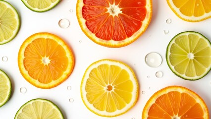 Fototapeta premium Sliced Citrus Fruits With Water Droplets