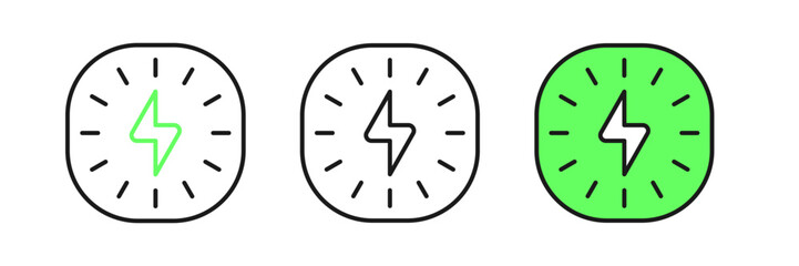 Set line Lightning bolt icon isolated on white background. Flash sign. Charge flash icon. Thunder bolt. Lighting strike. Vector